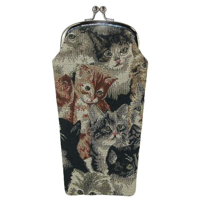 CTM® Women's Cat Print Tapestry Glasses Case