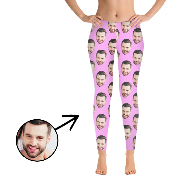 Custom Photo Leggings I Love My Boyfriend Pink